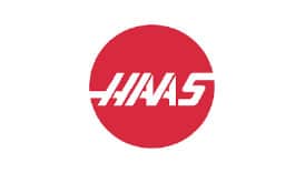 Logo Haas officiel : le symbole rouge de l'usinage et de la F1. Logo emblématique Haas (usinage, F1). Cercle rouge audacieux avec le nom de l'entreprise en lettres capitales blanches inclinées.