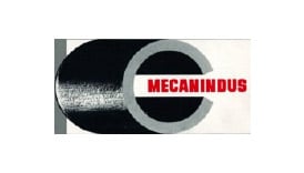 Logo MECANINDUS : Design industriel et mécanique emblématique. Logo industriel MECANINDUS. Design noir et gris représentant une coupe transversale de tube, le nom est centré en lettres rouges.