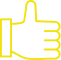 Pouce levé jaune : l'icône de l'approbation et du like. Symbole pixelisé d'un pouce levé jaune sur fond noir, indiquant l'approbation, un avis positif ou un like sur les réseaux.